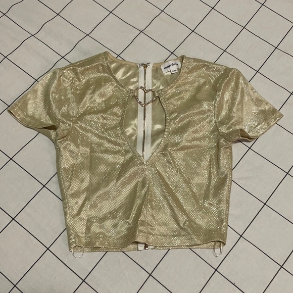 Revolve Superdown Kristin Top Gold Crystal Heart Cutout - Picture 5 of 12